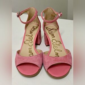 Women’s 5.5 M Sam Edelman Susie Pink Suede Leather Buckle Strap Heeled Shoes